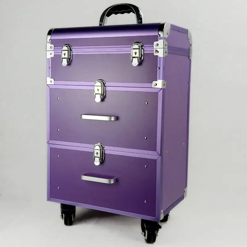 purple Профессиональная косметическая коробка для женщин, чемодан, косметический чехол с колесами, косметический чехол s для макияжа, большой, 3 цвета - Цвет: purple