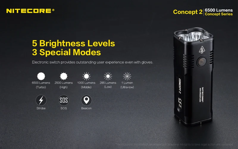Новое поступление, Nitecore Concept 2 CREE XHP35 HD светодиодный фонарь светильник 6500 люменов, супер яркий светильник-вспышка с дальностью луча 398 м