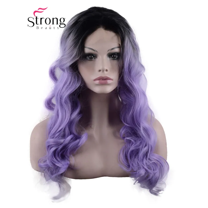 StrongBeauty Омбре пепельные 2 тона синтетический парик с кружевом спереди темно-корни длинные волнистые Серебристые серые замена волос выбор цвета