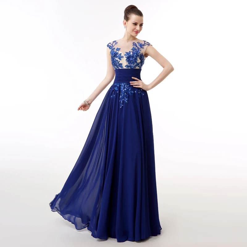 Forevergracedress Реальный образец Royal Blue вечернее платье Линия Кепки рукава Длинные