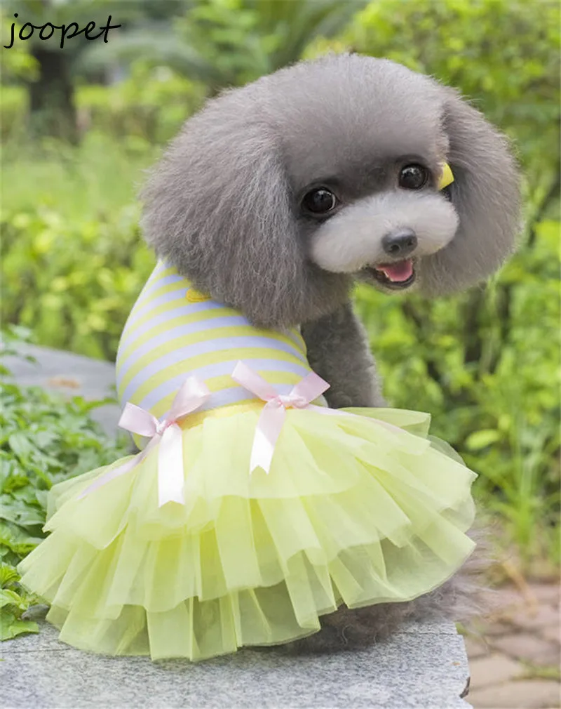 Free Drop Shipping 3 Colors Stripes Lace chiffon Pet tutu summer Dress Outfit Puppy chihuahua girl dog clothes Clothes Apparel | Дом и сад