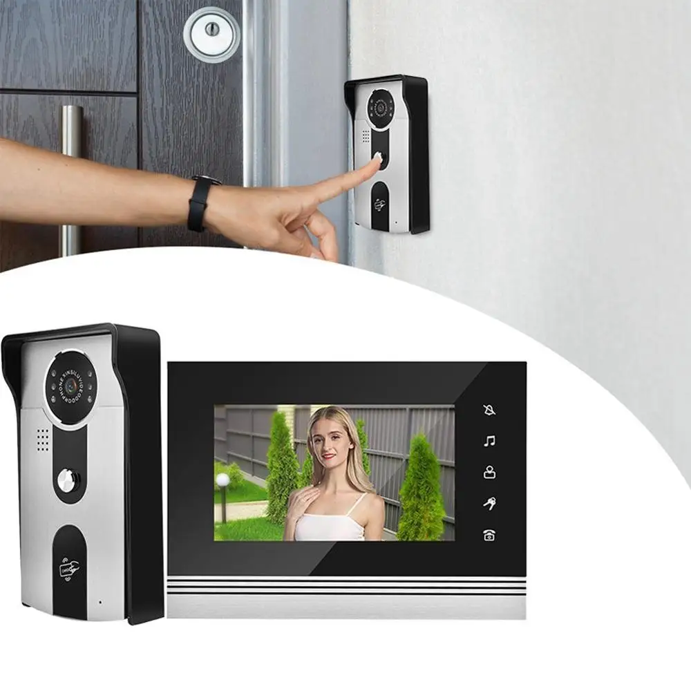 Кольцо Дверной Звонок камера 7 дюймов цветной LCD сенсорная кнопка видео дверной