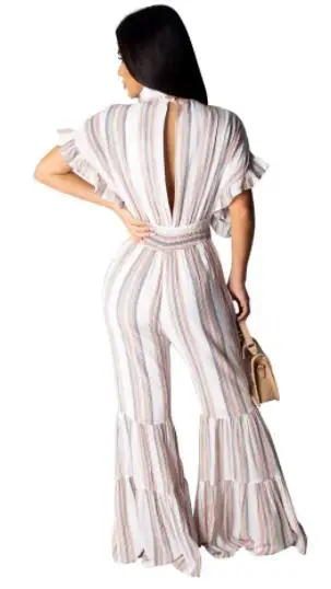 Женское боди с V образным вырезом коротким рукавом оборками и открытой