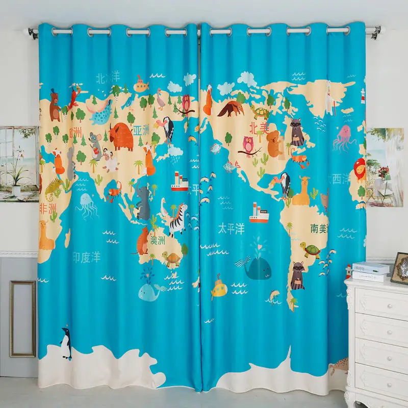 

Personal Tailor 2x Grommet Window Drapery Curtain Nursery Kids Children Room Window Dressing Tulle 200x260cm Map Animal Blue