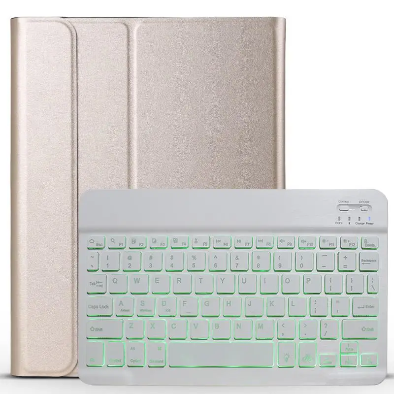 Gold with White Чехол-клавиатура с подсветкой для samsung Galaxy Tab S5e 10,5 чехол T720 T725 SM-T720 чехол Съемная Bluetooth клавиатура кожаный чехол - Цвет: Gold with White