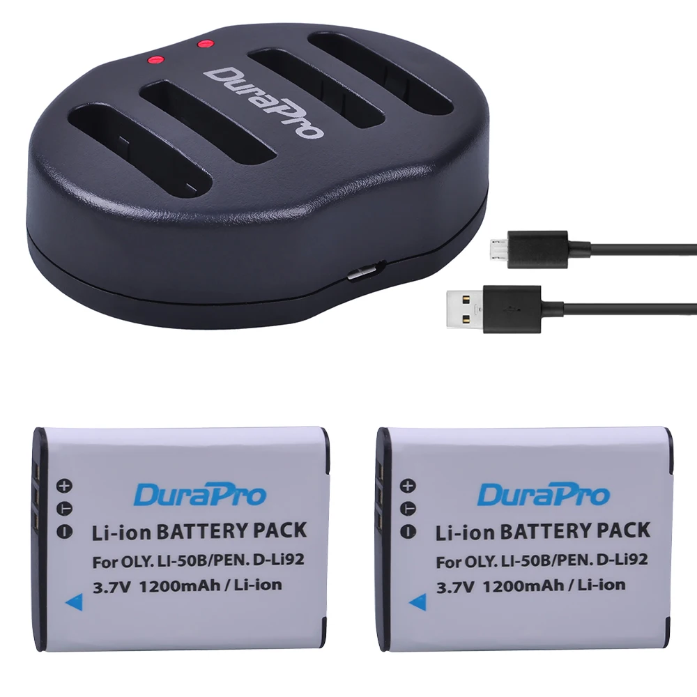DuraPro 2pcs 1200mAh Li 50B D LI92 ion батарея для камеры + USB двойное зарядное устройство Olympus 1020