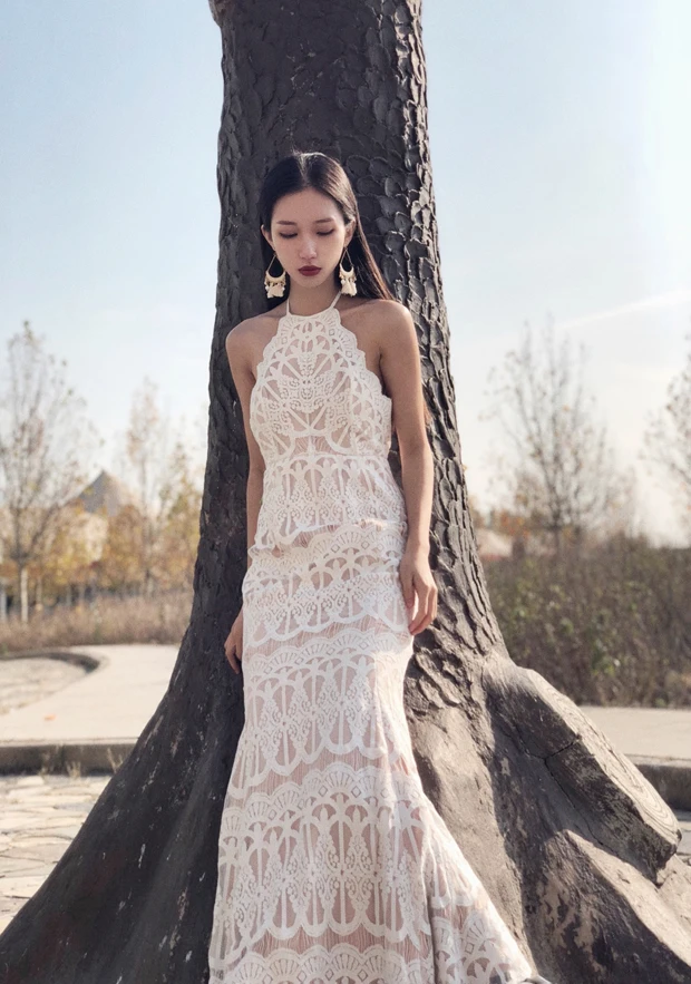 

Женское свадебное платье It's yiiya, белое кружевное платье на бретельках с открытой спиной в стиле бохо на лето 2019