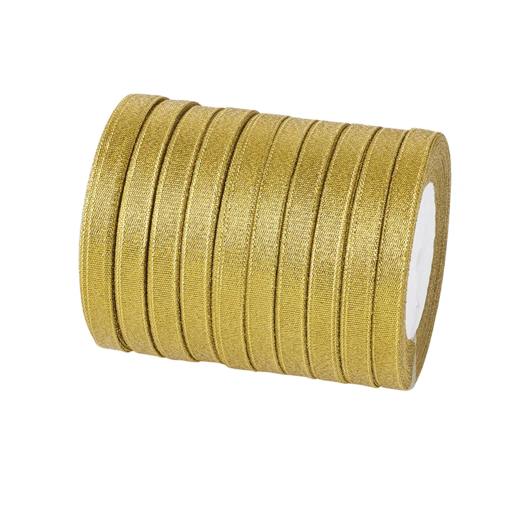 10 Rolls/group 3/8"(10mm) Silver Golden Double Sided Sparkle Ribbon DIY Material for Organza Bow 25yards/roll 250yards/group | Украшения