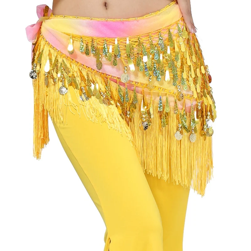 Belly Sexy Vestidos Solid Large Size Rhinestone Pink Dance Hip Skirt Scarf Wrap Waist Belt Three Layers Gold Coins Sequins | Тематическая