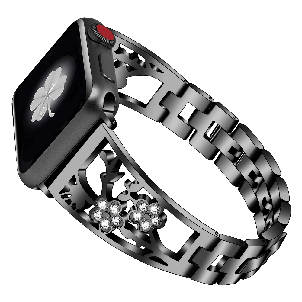 Женский Цветочный браслет с бриллиантами для Apple Watch Series 1 2 3 4 ремешок из