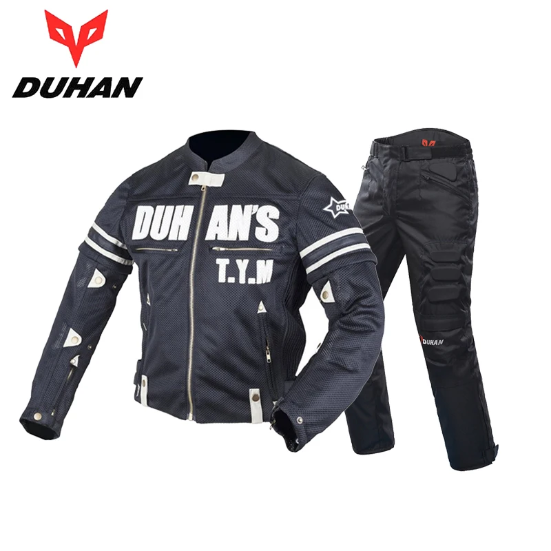 Black One Set Black DUHAN мотоциклетная куртка Мужская дышащая сетчатая гоночная летняя мотоциклетная куртка для езды на мотоцикле одежда со съемным защитным механизмом - Цвет: Black One Set Black