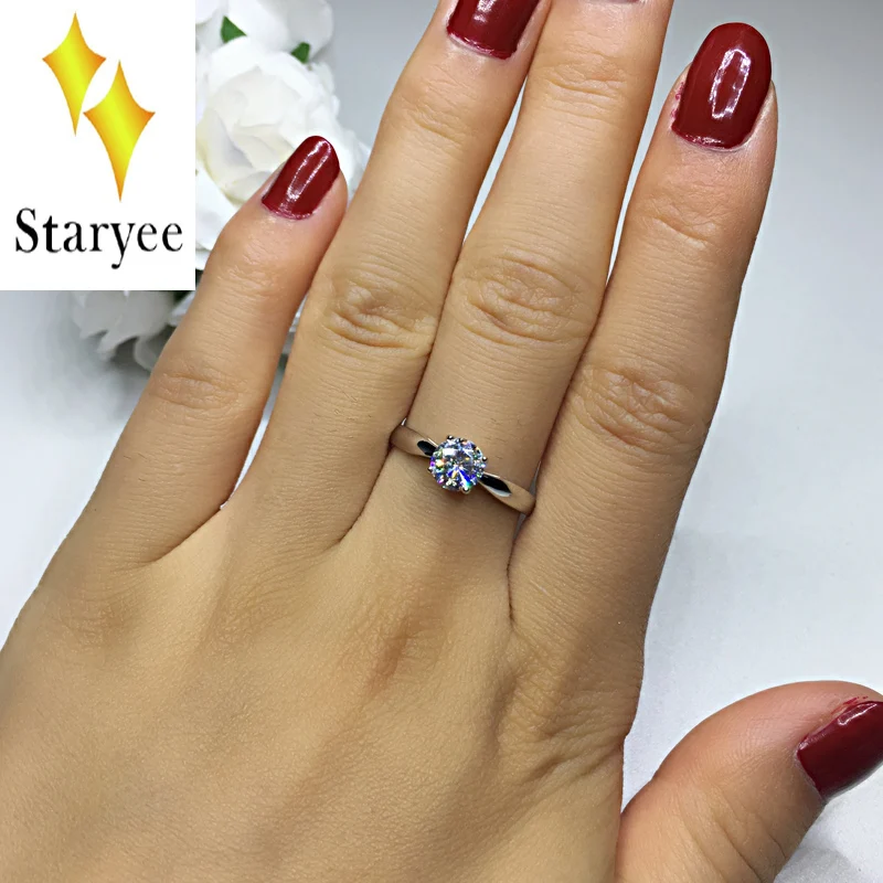 Lab Diamond Moissanite кольцо 1ct 6 5 мм 18k Белое Золото для женщин годовщина влюблённых