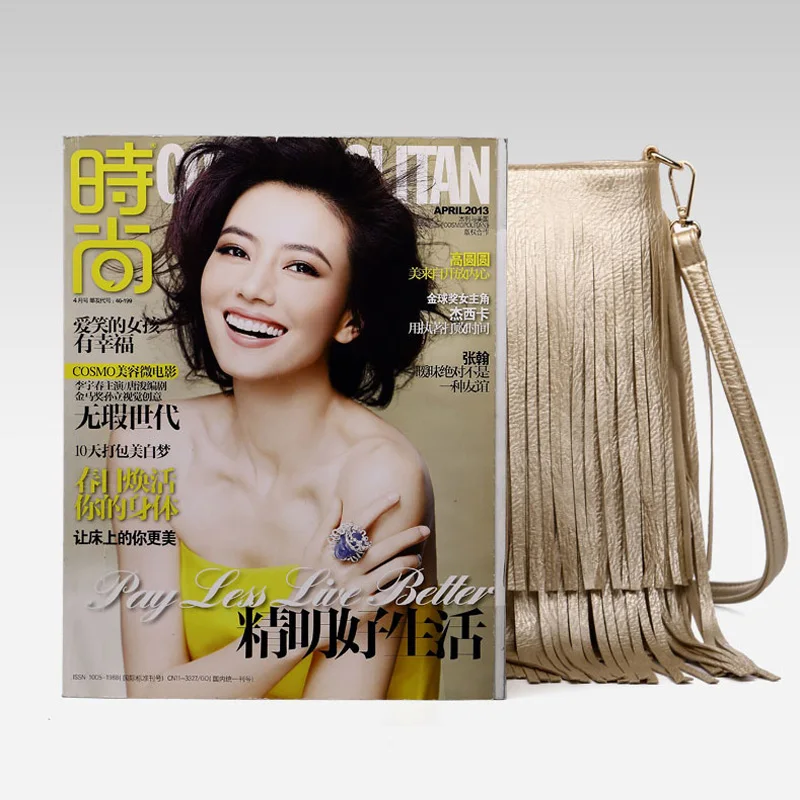 Suolunite Новая мода бахрома мешок золота Crossbody сумки Классический Для женщин на