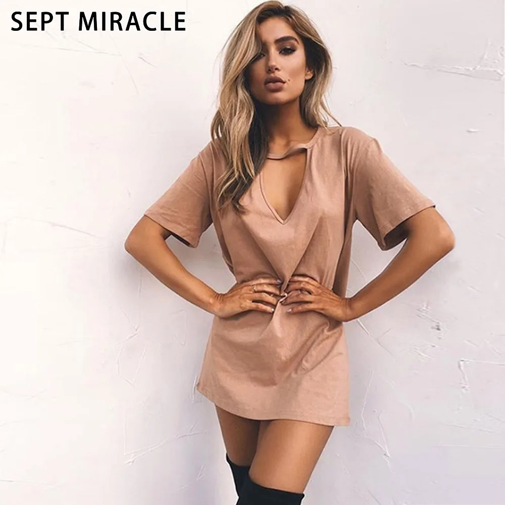 SEPT MIRACLE New Fashion T-shirt Women Cotton Short Sleeve Tops Solid V-neck Autumn Sexy Simplicity Casual Blous Female Shirt | Женская