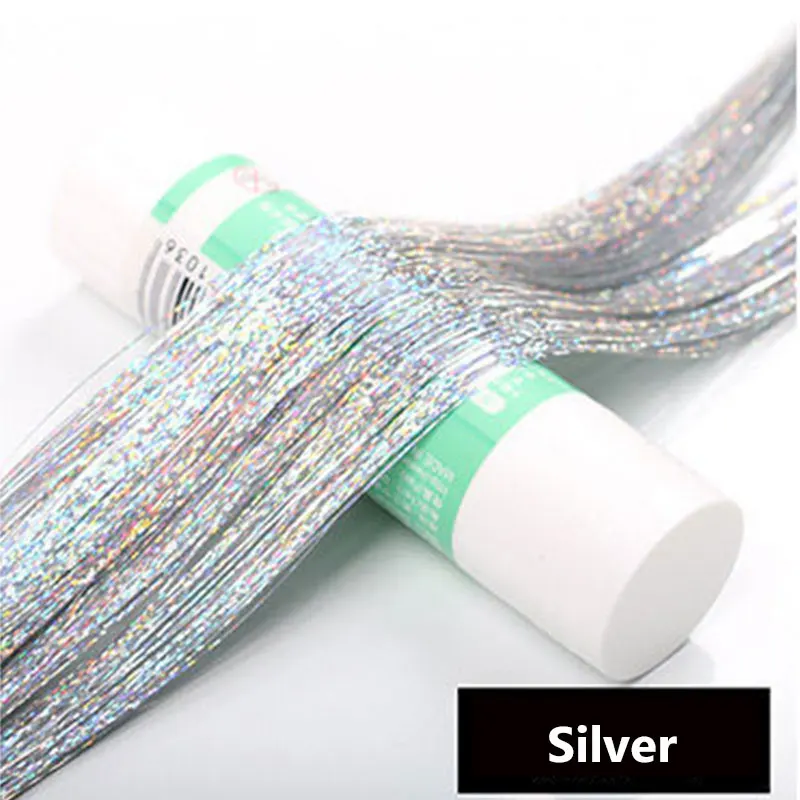 Silver Цветные блестящие волосы, удлиняющая накладка на волосы бесшовные шт Цвет яркий глиттер яркие золотые и серебряные линии выбрать окрашенный парик - Цвет: Silver
