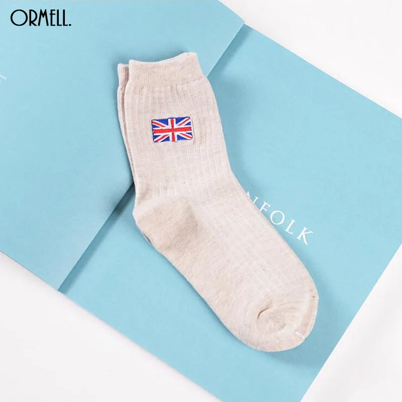Женские хлопковые носки с вышитым флагом однотонные в корейском английском