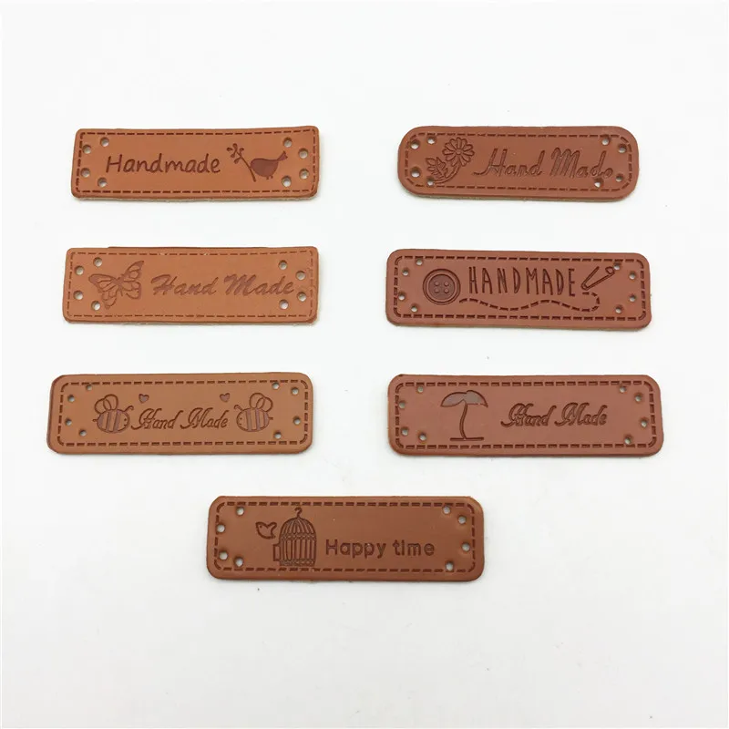 

20pcs PU Leather "Handmade/Happy time" Garment Labels Embossed Rectangle Tags Patch DIY Sewing Accessories 50x15mm