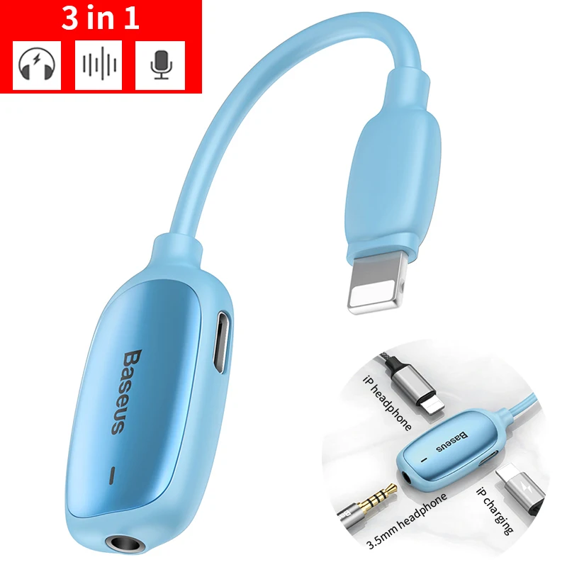 Blue Baseus аудио Aux адаптер для iPhone 11 Pro Xs Max Xr X 8 7 конвертер наушников для Lightning до 3,5 мм разъем OTG разветвитель кабеля - Цвет: Blue