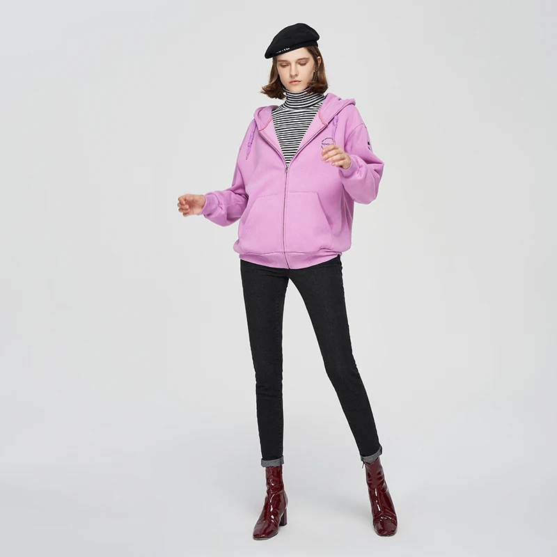 Toyouth Осень корейский сплошной Zip up Для женщин толстовка свободные Повседневное