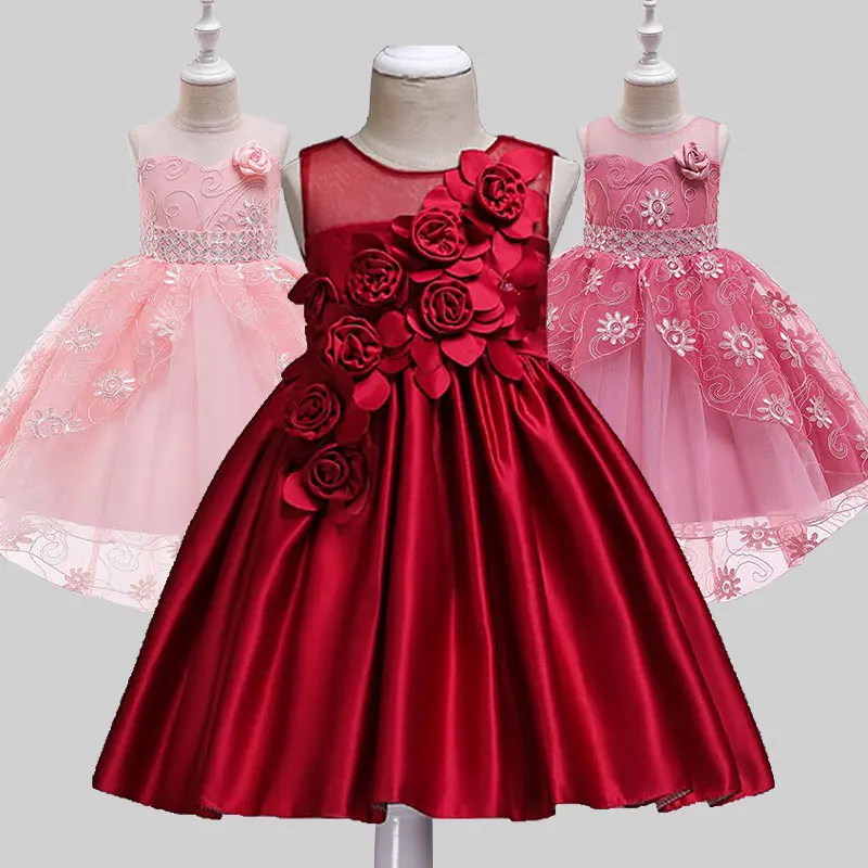 Rose Applique Wedding Dress Summer Petal Children's princess Party Birthday Ball Girl baby kids tutu clothing | Детская одежда и