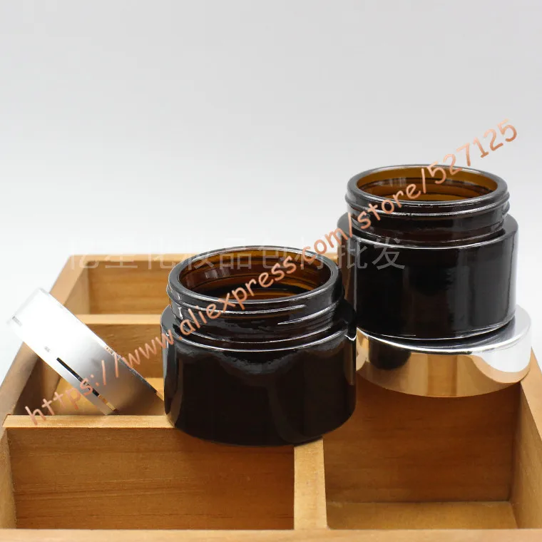 50 г банка для крема из коричневого/янтарного стекла с алюминиевой крышкой многих