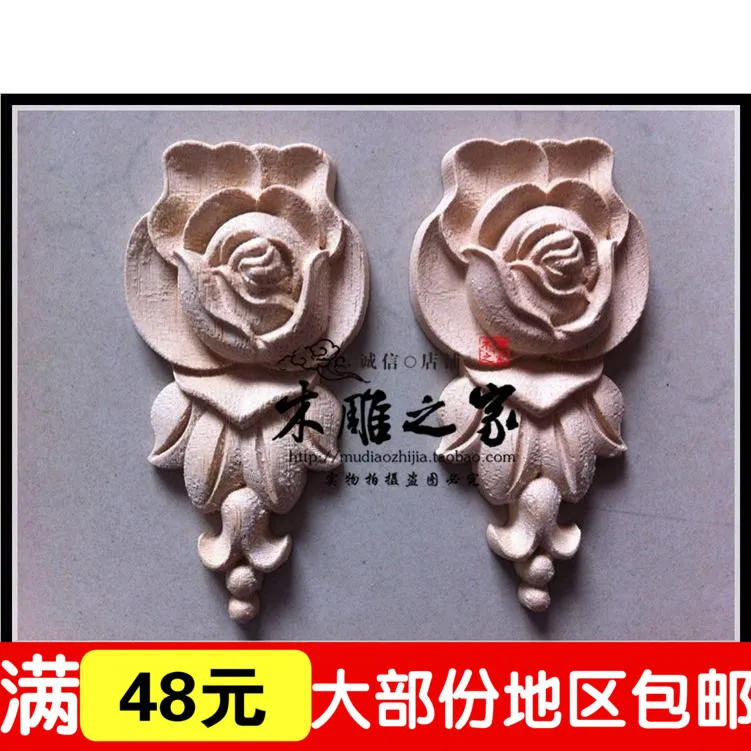 

Dongyang woodcarving rose floral applique European patch wood carved furniture cabinet door flower bed flower wood