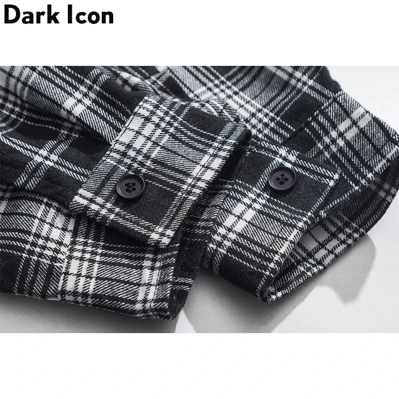 Мужская клетчатая куртка Dark Icon осенняя фланелевая в стиле хип-хоп с принтом букв