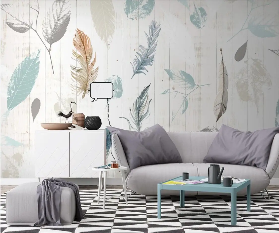 Настенная бумага с перьями и фламинго художественная настенная живопись