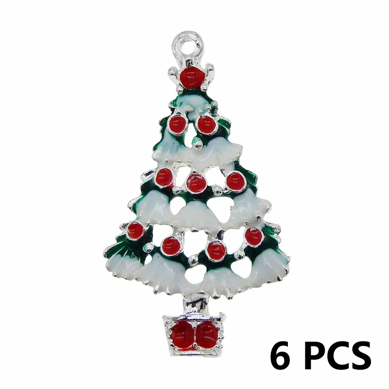 6 PCS Silver Tree Julie Wang, 1 упаковка, сплав, эмаль, Рождественская елка, золото, серебро, подвески, подвеска, серьги, ожерелье, ювелирное изделие, Рождественское украшение - Окраска металла: 6 PCS Silver Tree