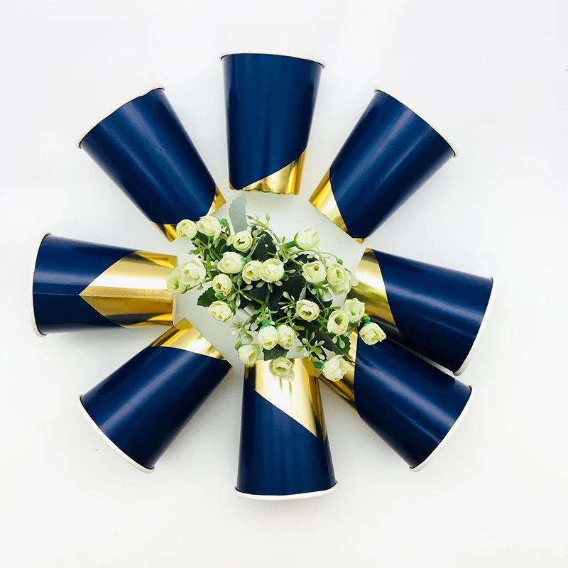 16 шт./лот золотые темно синие бумажные стаканчики с фольгой вечерние декором для