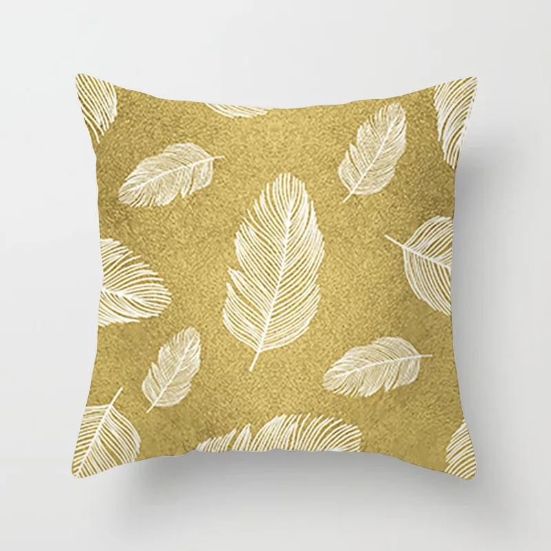 Цветочная Подушка Fuwatacchi золотое покрытие с перьями и листьями для декора дивана