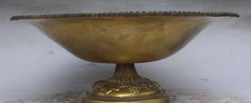 14&quot Chinese Palace Copper Fruit Grape Vine Leaf Compote Statue Plate Dish Tray | Дом и сад