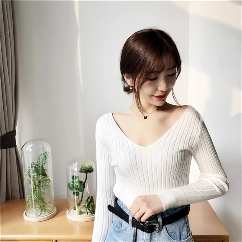 2017 Hot Spring Твердые тонкие трикотажные Свитера Женщин сексуальный пуловер женщин