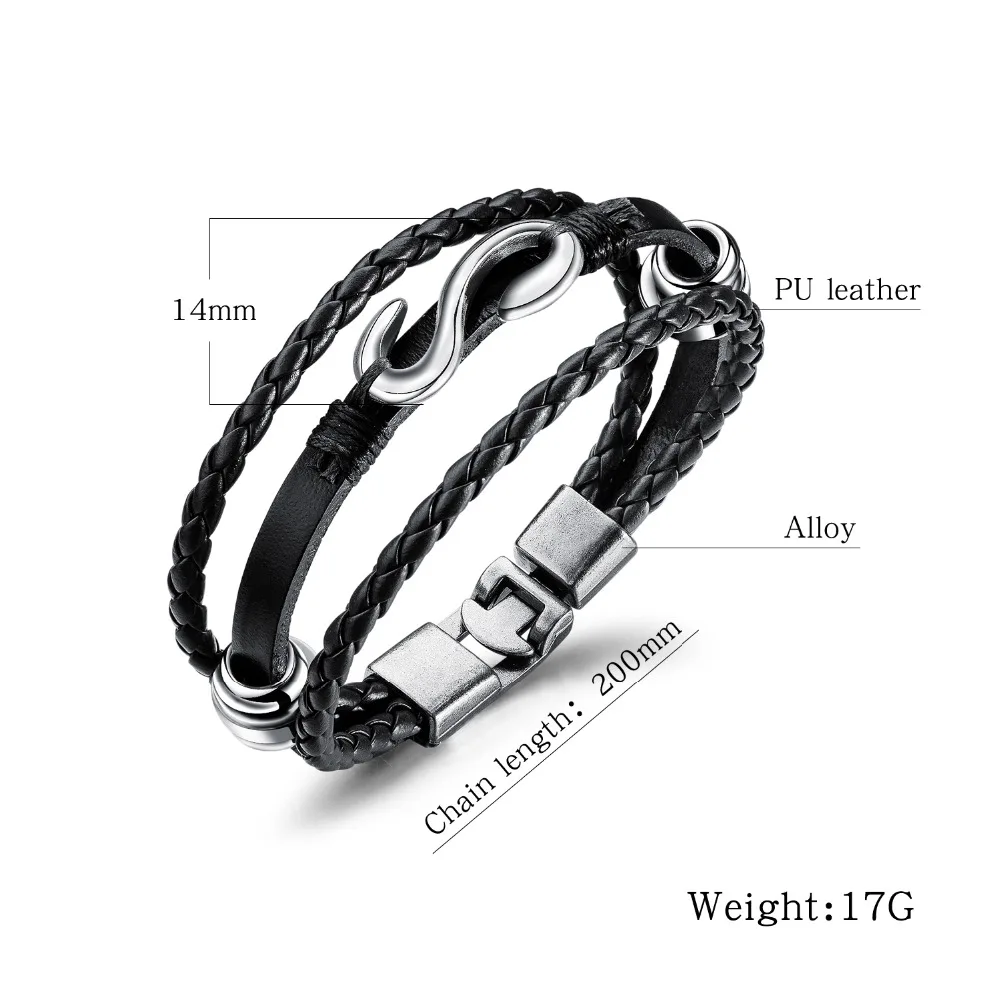 2020 новые модные черные/коричневые кожаные браслеты из нержавеющей стали простые