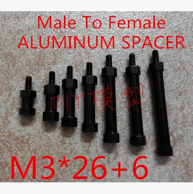 

10pcs/ lot M3 *26+6 Female to Male Aluminium Hex Pillar Spacer Black for Quadcopter Multicopter 10pcs