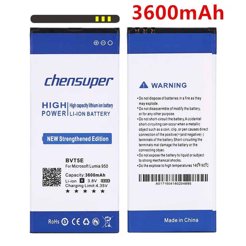 

chensuper 3600mAh BV-T5E / BV T5E Replacement Batteries For Nokia Microsoft Lumia 950 Battery RM-1106 RM-1104 RM-110 battery