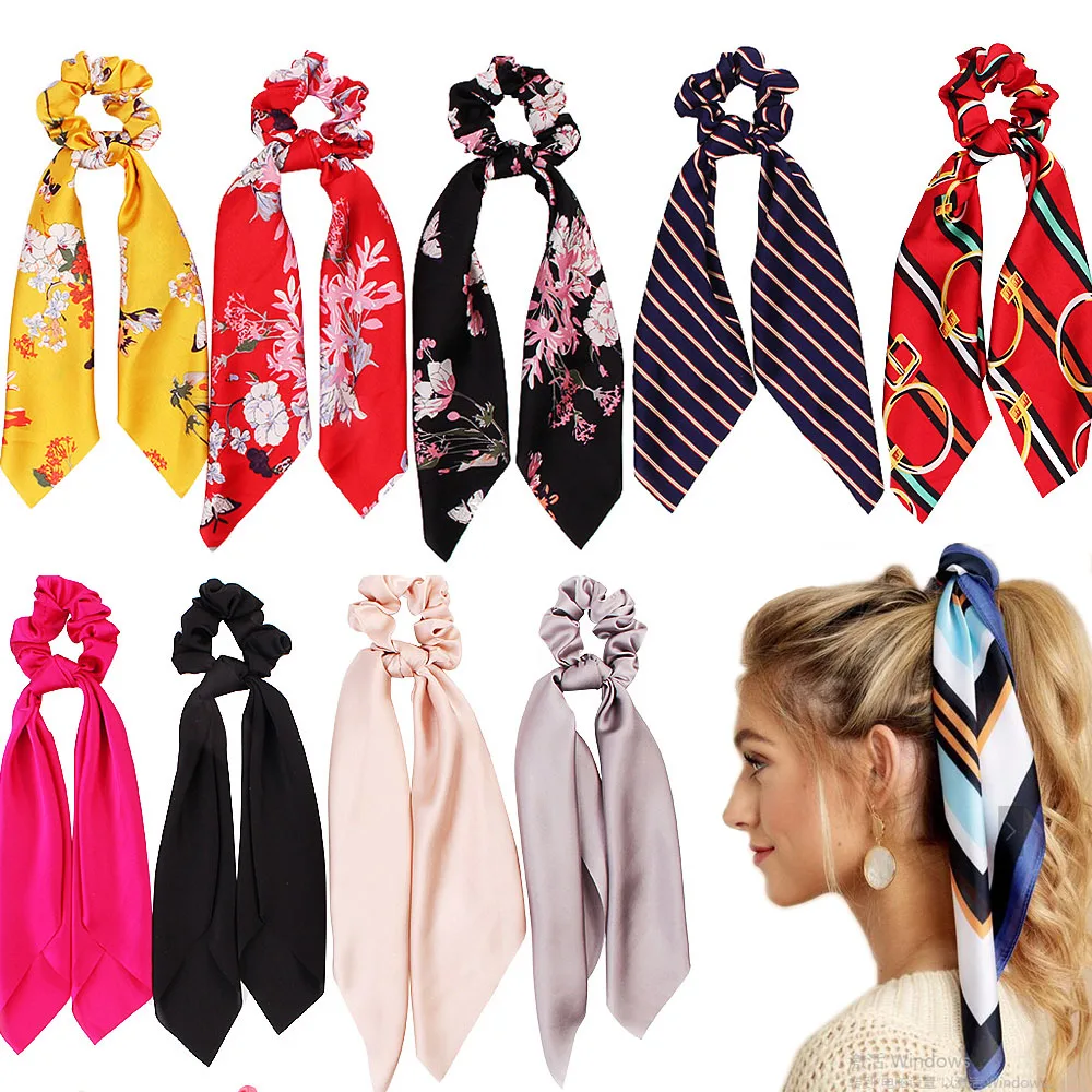 

FASACC Women Print Elastic Hair Band Ties Scarf Scrunchies Ribbon Silk Scrunchy Ponytail Holder Hairband Girls Hair Accessories