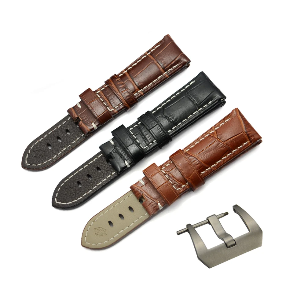 ZLIMSN New Fashion Watch Accessories Strap 22mm 24mm Pin Buckle genuine Leather Watch Band Strap For Panerai Watch