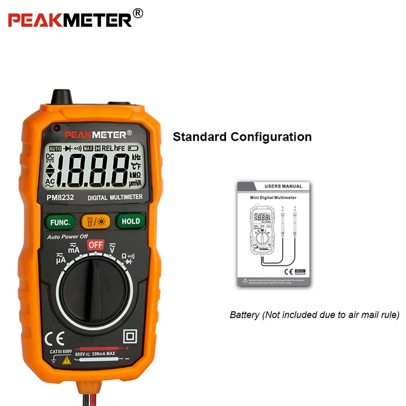 PEAKMETER PM8232 Бесконтактный Мини цифровой мультиметр DC AC тестер напряжения Амперметр