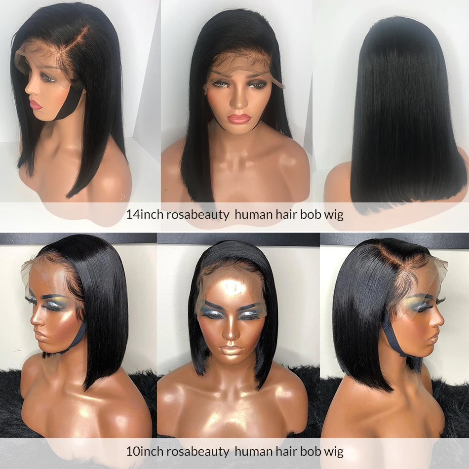 Rosabeauty бразильские 13x6 короткий Боб синтетические волосы Рэми прямые Синтетические волосы на кружеве парики из натуральных волос на кружевной основе натурального Цвет Синтетические волосы на кружеве al парик для черных Для женщин