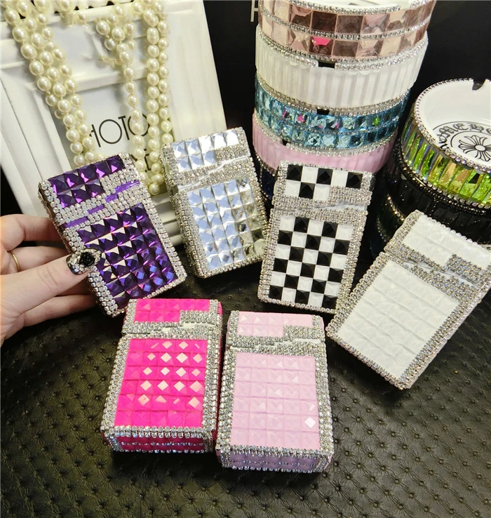

PITILLERA Cigarette Case Smoke Tool Diamond Automatic Cigarette Case,20 Ordinary Diamond Packs Cute Cigarette Case Aluminium Box