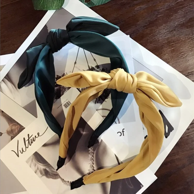 

New high-end hair accessories women's solid color fabric large bow wide-brimmed headband headband sweet versatile headdress girl