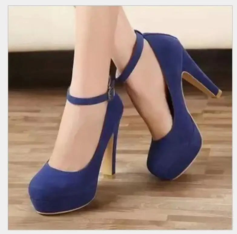 2019 women's pumps fashion party wedding chunky heels with shallow mouth round head Solid color velvety buckle shoes for women | Обувь
