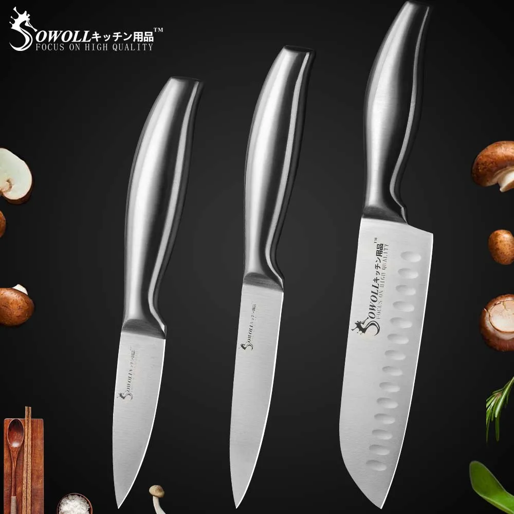 F. 3 PCS Set Sowoll кухонные ножи из нержавеющей стали " Подставка для ножей для фруктов, овощей, мяса, рыбы 3,5" " 7" " 8" " дюймов набор ножей - Цвет: F. 3 PCS Set