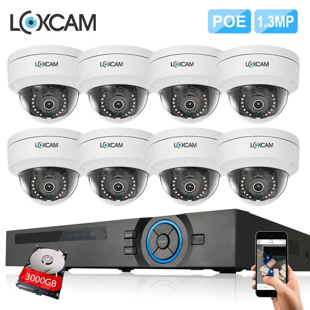 LOXCAM h.265 + 8CH система видеонаблюдения POE NVR комплект 8X960P 1.3MP безопасности IP66