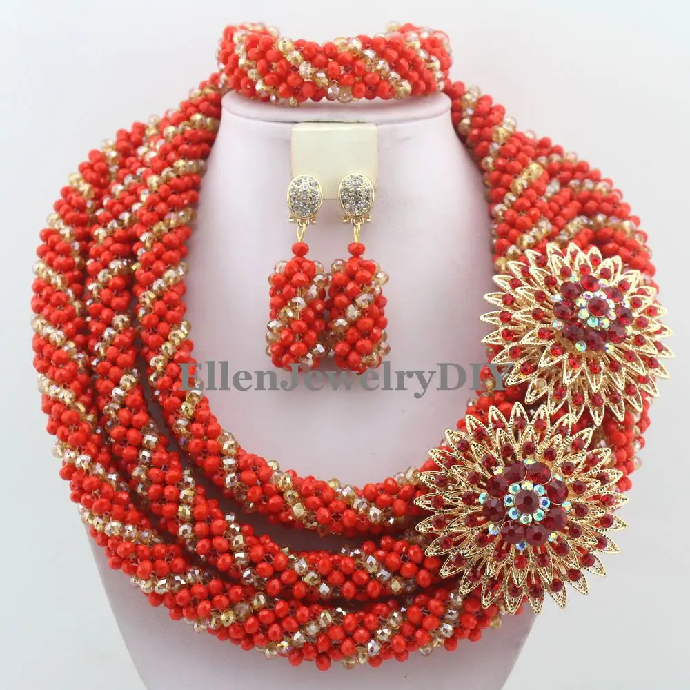 

Splendid Statement Necklace African Beads Jewelry Sets Nigerian Wedding Crystal beads Jewelry Set Womens Jewellery Set W12536