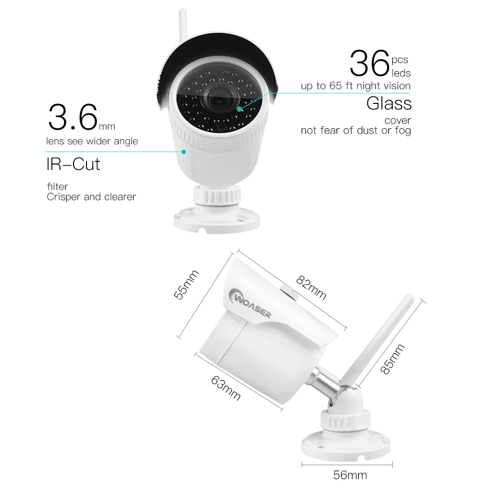 Woaser plug and play 4.0mp H.265 4ch Беспроводной NVR комплект P2P HD Открытый ИК 36leds Ночное Видение