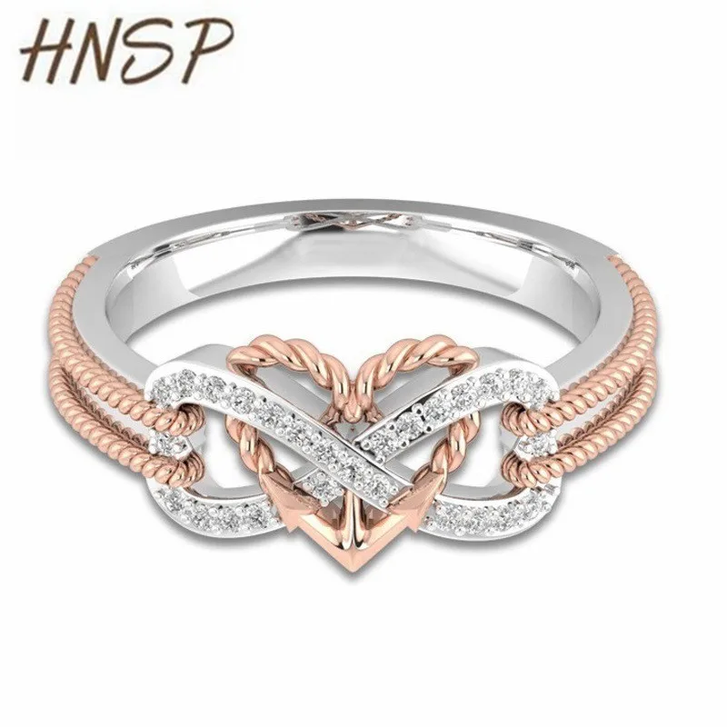 

HNSP Friendship Infinite Heart Rose Gold Ring For Women Female Engagement Finger Jewelry Gift