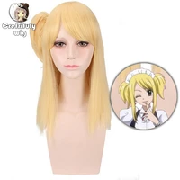 fairy tail lucy heartfilia 45cm long straight golden costume cosplay wig for women anime wig synthetic hair wig high quality