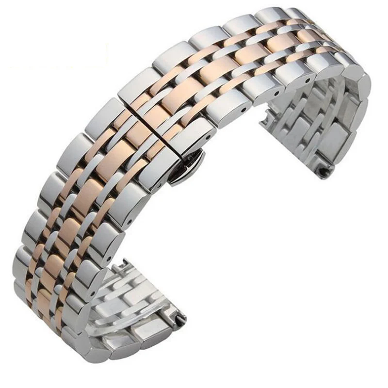 

Metal Stainless Steel Watch Band Wrist Strap 16mm 18mm 20mm 22mm Replacement Butterfly Clasp Bracelet Men Women Black Rose Gold